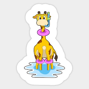 Giraffe at Swimming with Swim ring Sticker